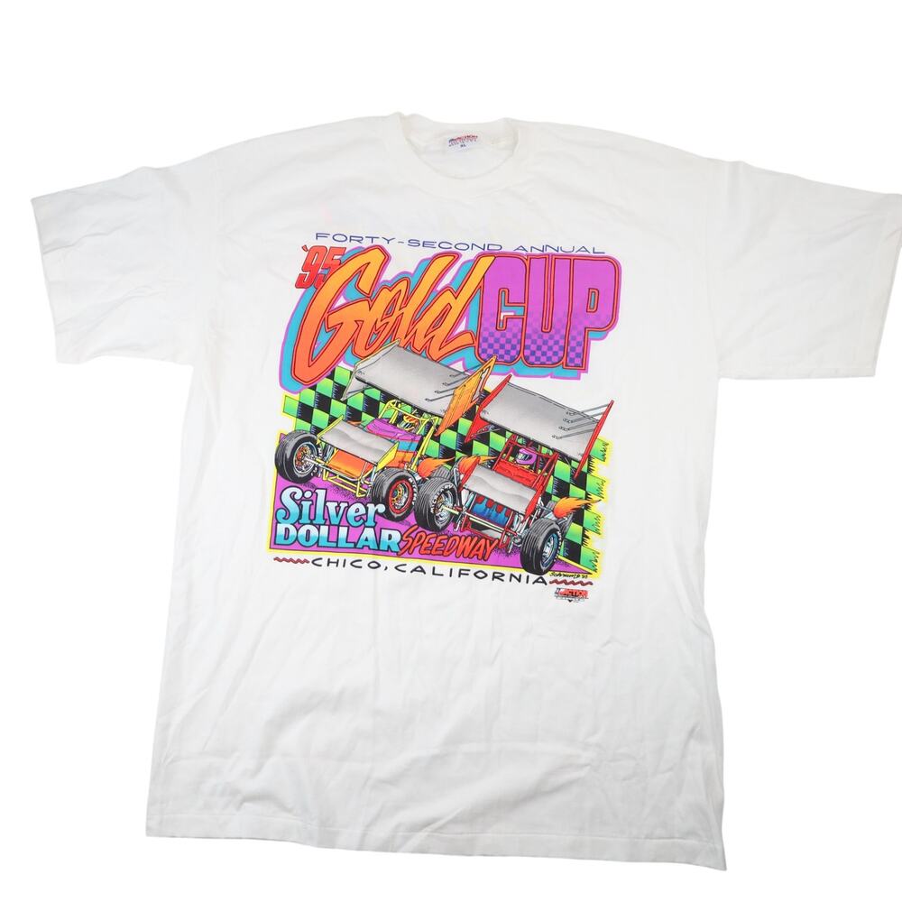 Vintage 1995 Silver Dollar Speedway Gold Cup Sprint Car Racing Graphic T Shirt